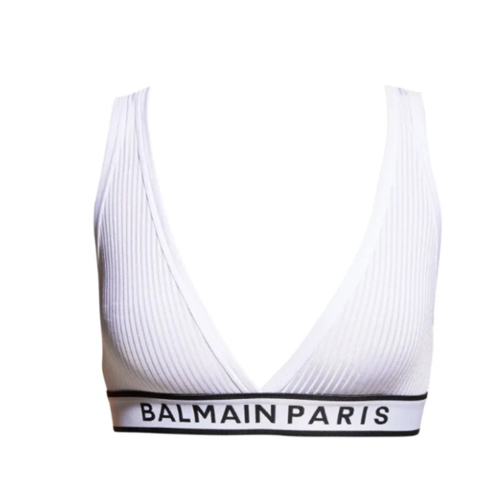 NWT BALMAIN Ribbed Triangle Bralette - White (Size 38)
